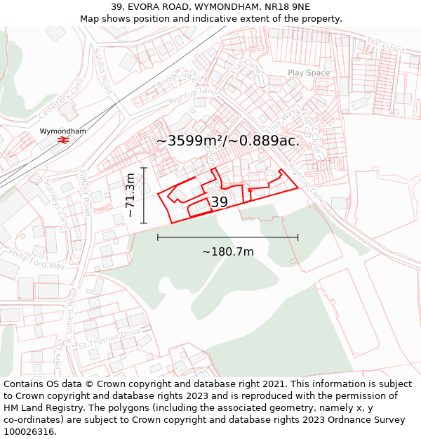 39, EVORA ROAD, WYMONDHAM, NR18 9NE: Plot and title map