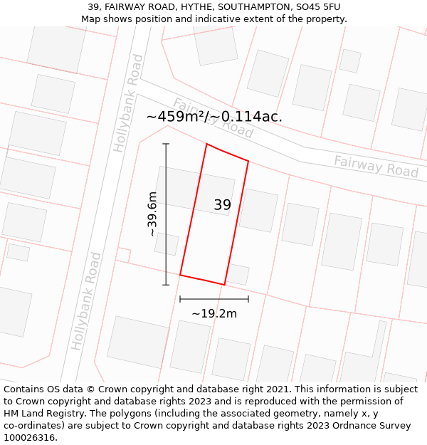 39, FAIRWAY ROAD, HYTHE, SOUTHAMPTON, SO45 5FU: Plot and title map