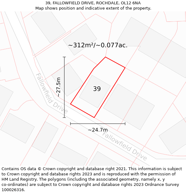 39, FALLOWFIELD DRIVE, ROCHDALE, OL12 6NA: Plot and title map