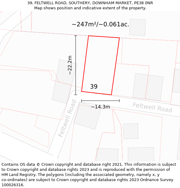 39, FELTWELL ROAD, SOUTHERY, DOWNHAM MARKET, PE38 0NR: Plot and title map