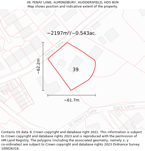 39, FENAY LANE, ALMONDBURY, HUDDERSFIELD, HD5 8UN: Plot and title map