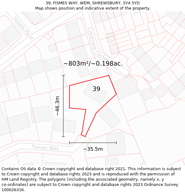 39, FISMES WAY, WEM, SHREWSBURY, SY4 5YD: Plot and title map