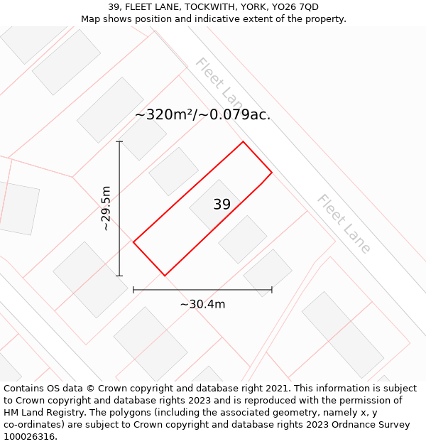 39, FLEET LANE, TOCKWITH, YORK, YO26 7QD: Plot and title map