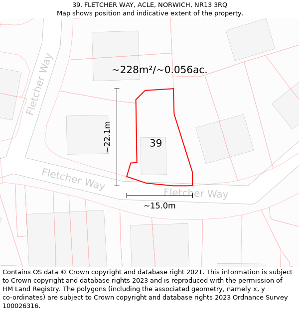 39, FLETCHER WAY, ACLE, NORWICH, NR13 3RQ: Plot and title map