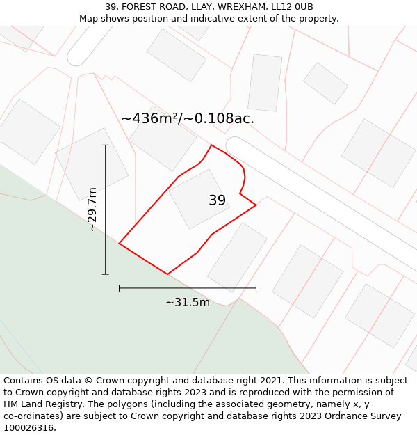 39, FOREST ROAD, LLAY, WREXHAM, LL12 0UB: Plot and title map