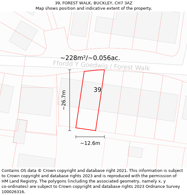 39, FOREST WALK, BUCKLEY, CH7 3AZ: Plot and title map