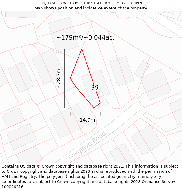 39, FOXGLOVE ROAD, BIRSTALL, BATLEY, WF17 9NN: Plot and title map