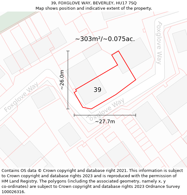 39, FOXGLOVE WAY, BEVERLEY, HU17 7SQ: Plot and title map