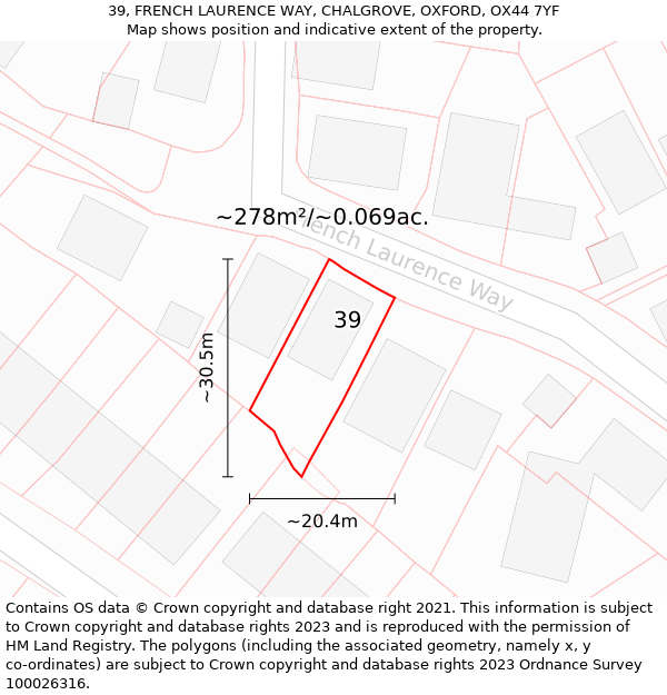 39, FRENCH LAURENCE WAY, CHALGROVE, OXFORD, OX44 7YF: Plot and title map