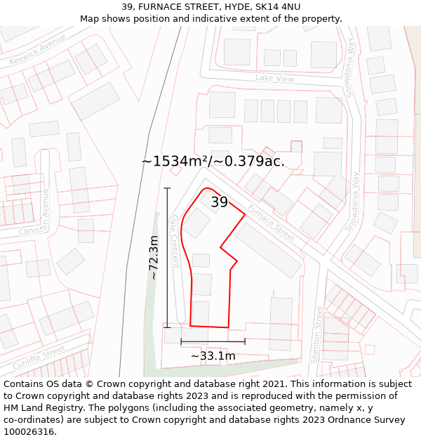 39, FURNACE STREET, HYDE, SK14 4NU: Plot and title map