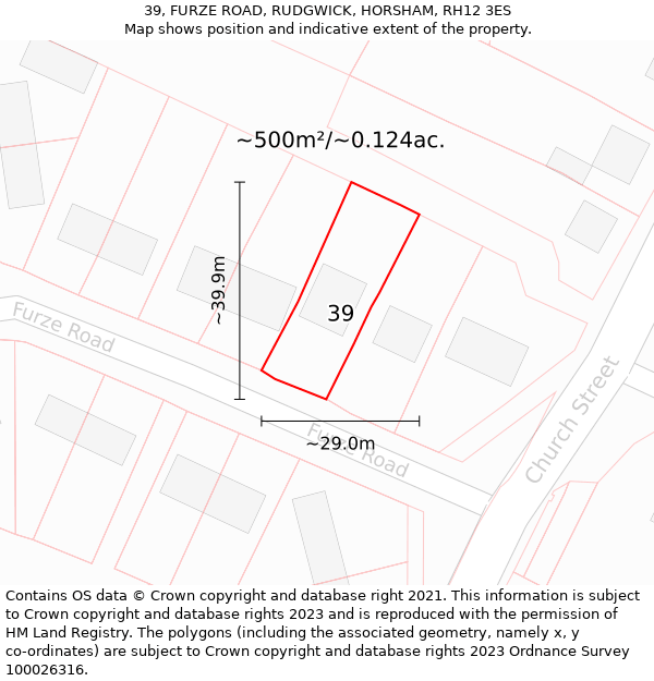 39, FURZE ROAD, RUDGWICK, HORSHAM, RH12 3ES: Plot and title map