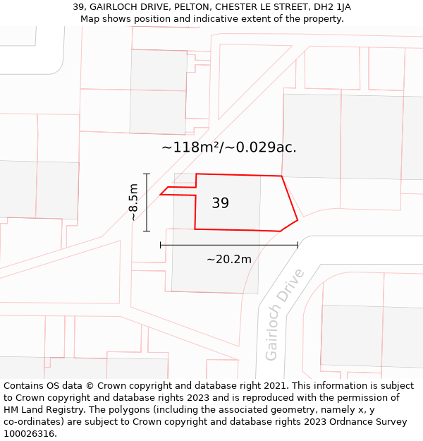 39, GAIRLOCH DRIVE, PELTON, CHESTER LE STREET, DH2 1JA: Plot and title map