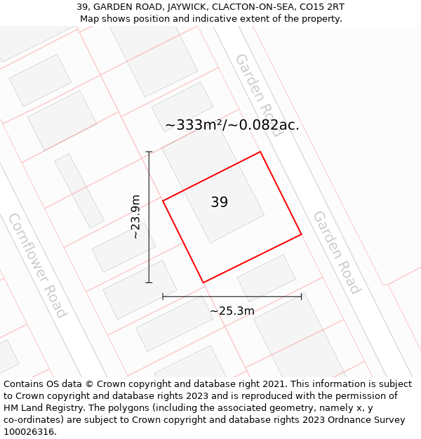 39, GARDEN ROAD, JAYWICK, CLACTON-ON-SEA, CO15 2RT: Plot and title map