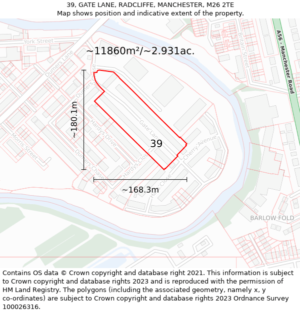 39, GATE LANE, RADCLIFFE, MANCHESTER, M26 2TE: Plot and title map