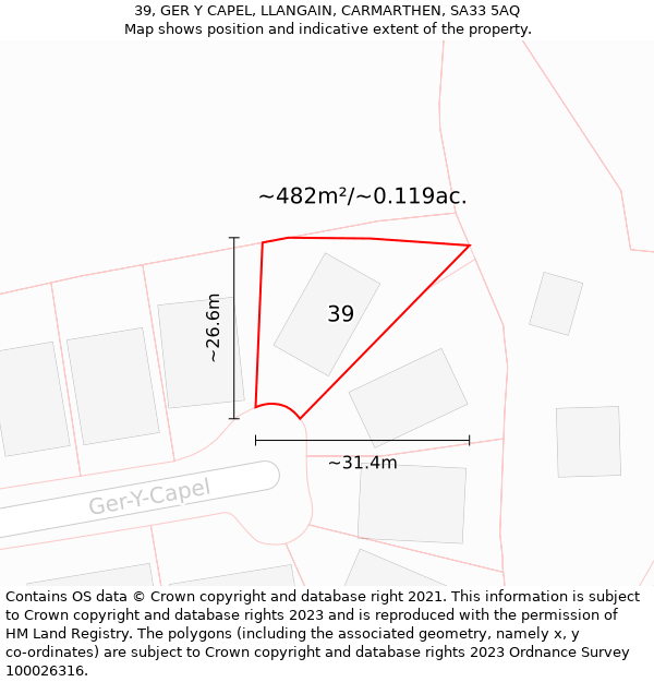 39, GER Y CAPEL, LLANGAIN, CARMARTHEN, SA33 5AQ: Plot and title map