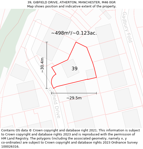 39, GIBFIELD DRIVE, ATHERTON, MANCHESTER, M46 0GR: Plot and title map