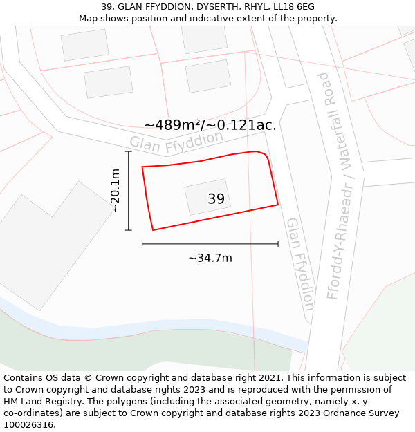 39, GLAN FFYDDION, DYSERTH, RHYL, LL18 6EG: Plot and title map