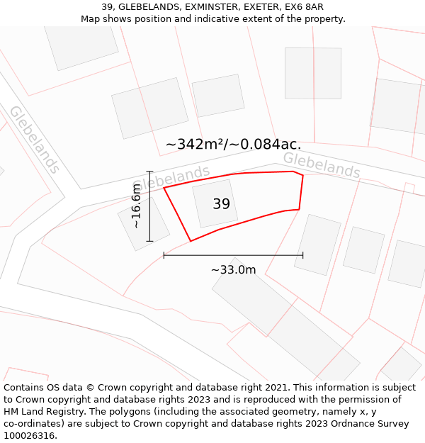 39, GLEBELANDS, EXMINSTER, EXETER, EX6 8AR: Plot and title map