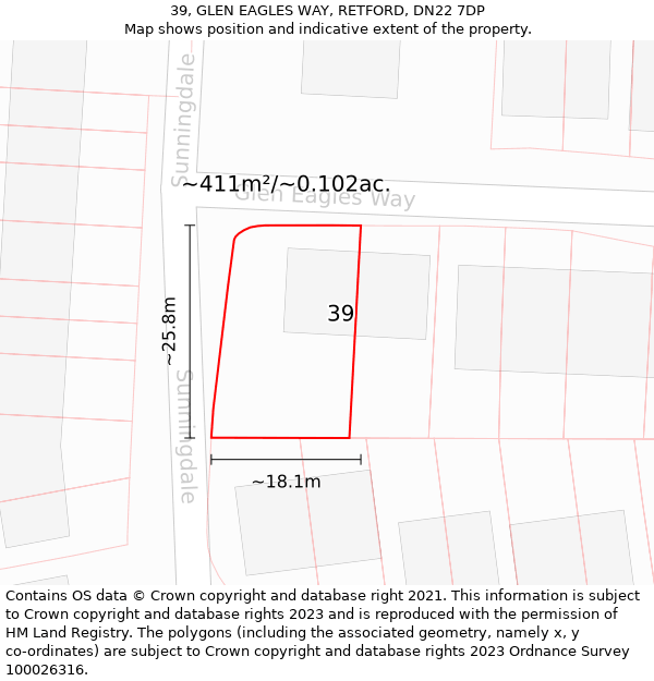 39, GLEN EAGLES WAY, RETFORD, DN22 7DP: Plot and title map