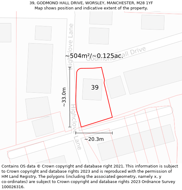 39, GODMOND HALL DRIVE, WORSLEY, MANCHESTER, M28 1YF: Plot and title map