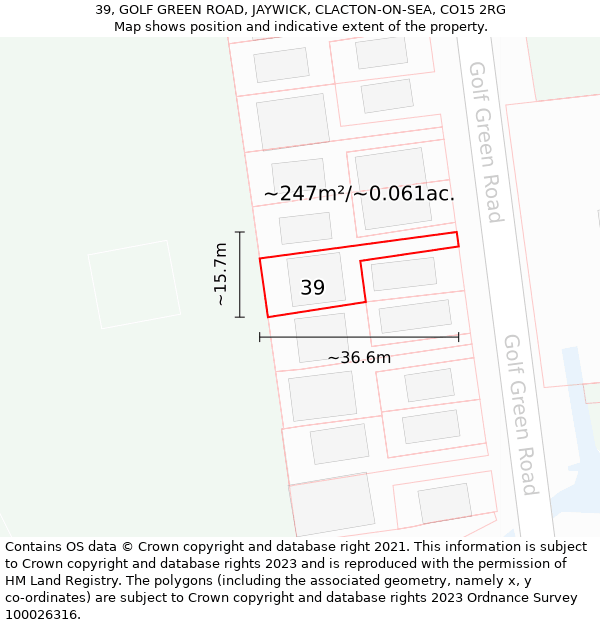 39, GOLF GREEN ROAD, JAYWICK, CLACTON-ON-SEA, CO15 2RG: Plot and title map