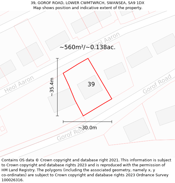 39, GOROF ROAD, LOWER CWMTWRCH, SWANSEA, SA9 1DX: Plot and title map