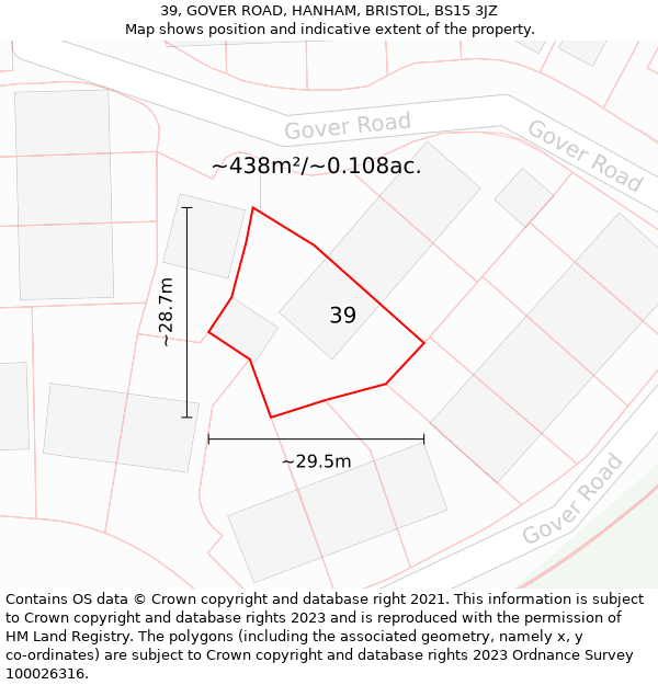 39, GOVER ROAD, HANHAM, BRISTOL, BS15 3JZ: Plot and title map