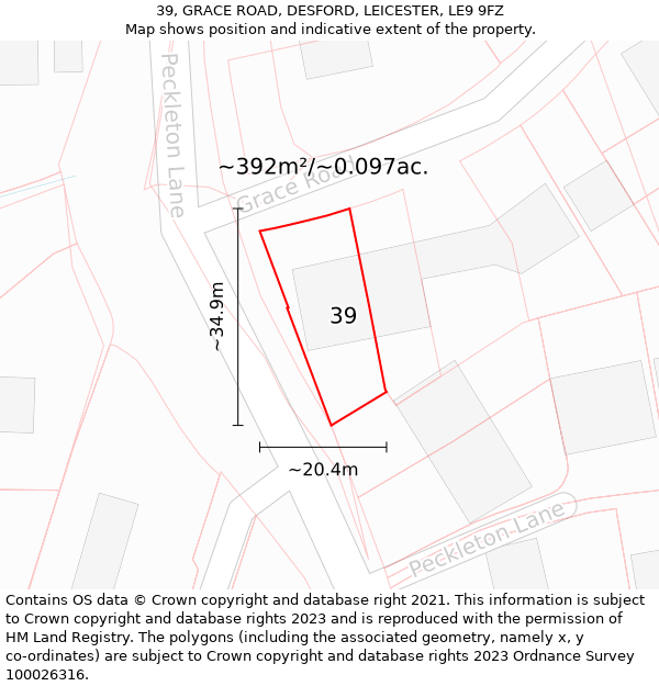 39, GRACE ROAD, DESFORD, LEICESTER, LE9 9FZ: Plot and title map