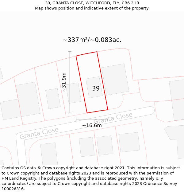 39, GRANTA CLOSE, WITCHFORD, ELY, CB6 2HR: Plot and title map