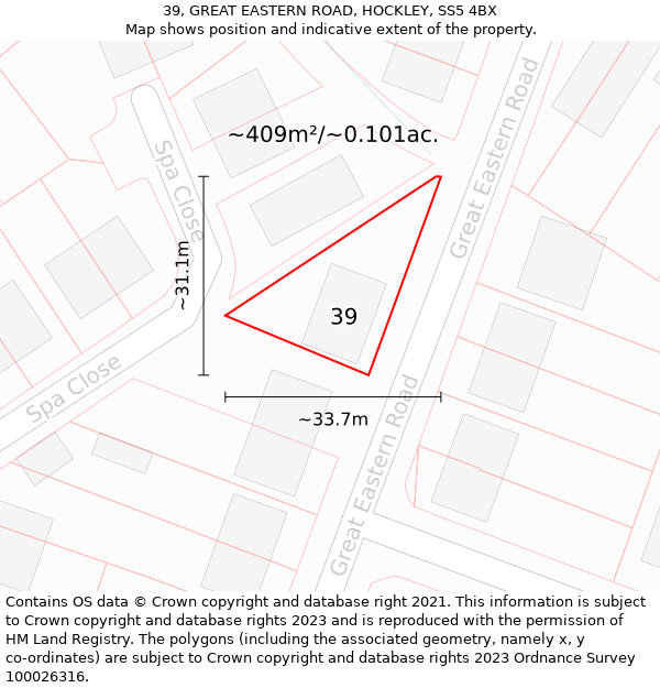 39, GREAT EASTERN ROAD, HOCKLEY, SS5 4BX: Plot and title map