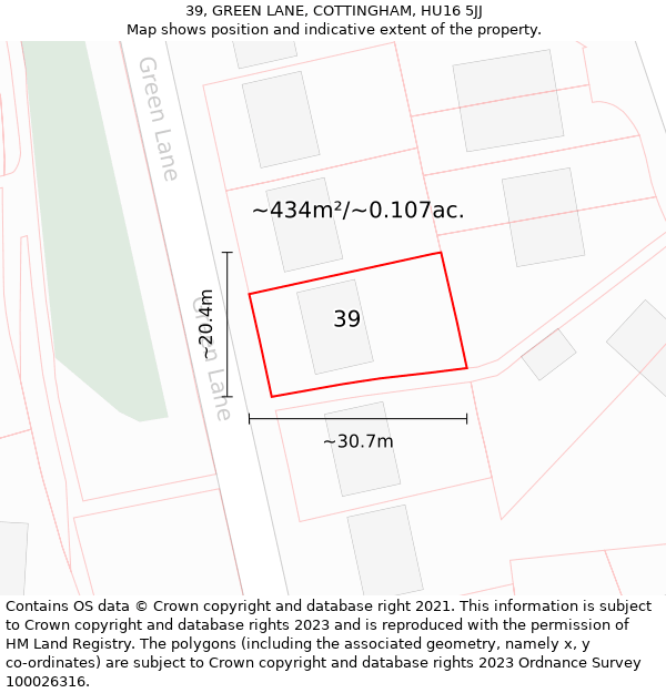 39, GREEN LANE, COTTINGHAM, HU16 5JJ: Plot and title map