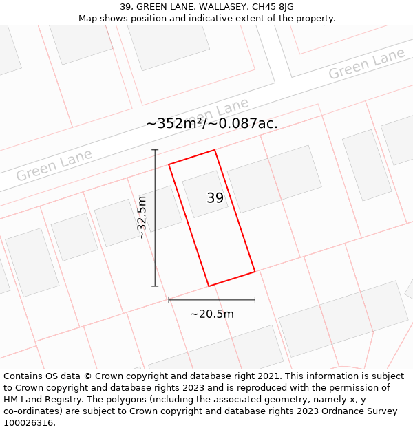 39, GREEN LANE, WALLASEY, CH45 8JG: Plot and title map