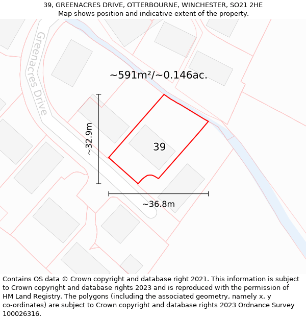 39, GREENACRES DRIVE, OTTERBOURNE, WINCHESTER, SO21 2HE: Plot and title map