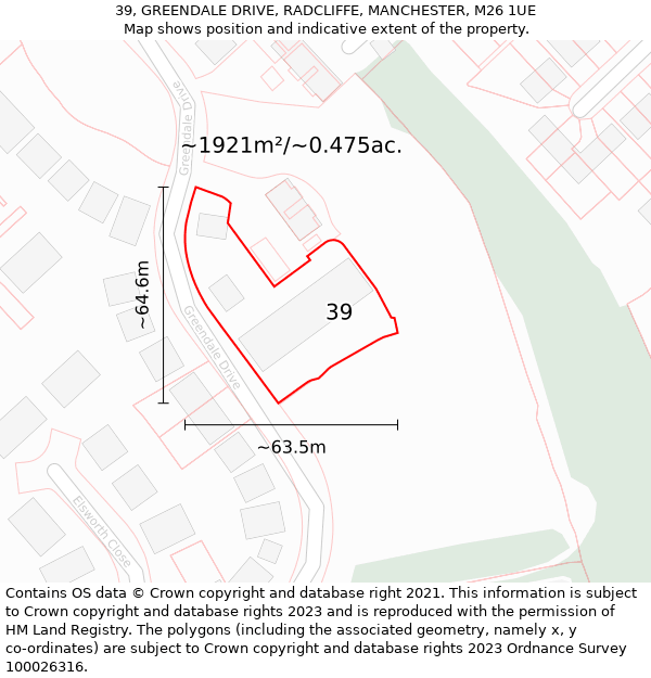 39, GREENDALE DRIVE, RADCLIFFE, MANCHESTER, M26 1UE: Plot and title map