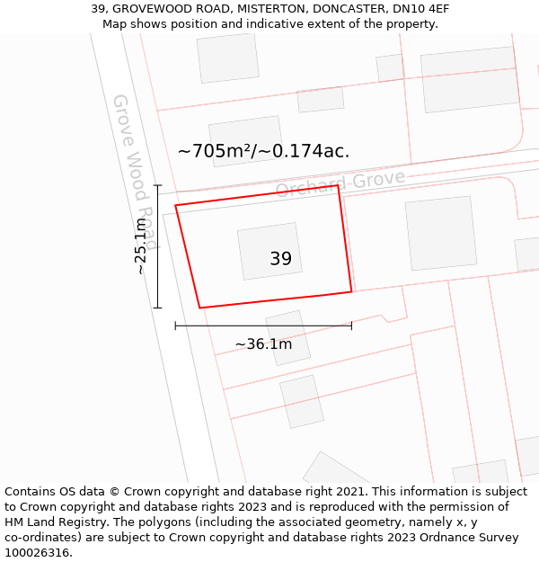 39, GROVEWOOD ROAD, MISTERTON, DONCASTER, DN10 4EF: Plot and title map