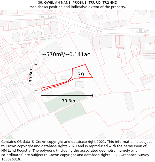 39, GWEL AN NANS, PROBUS, TRURO, TR2 4ND: Plot and title map