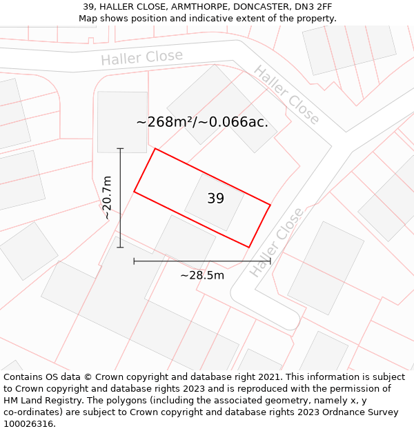 39, HALLER CLOSE, ARMTHORPE, DONCASTER, DN3 2FF: Plot and title map