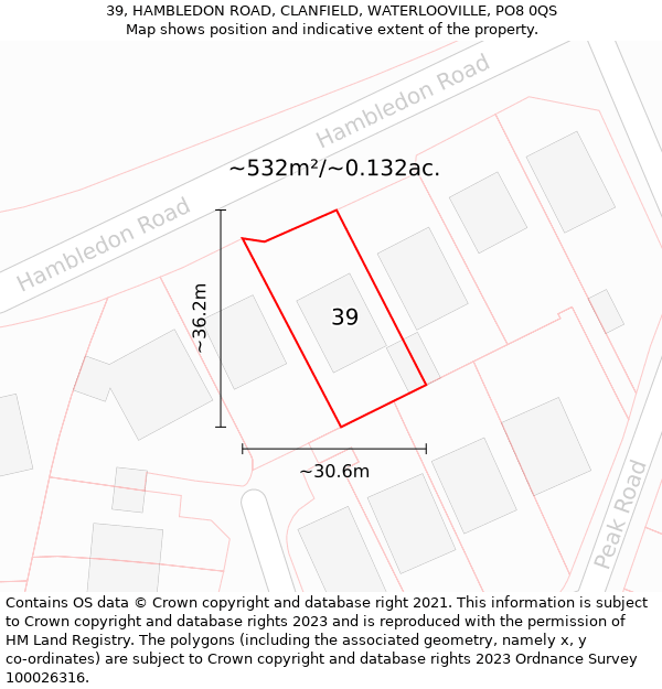 39, HAMBLEDON ROAD, CLANFIELD, WATERLOOVILLE, PO8 0QS: Plot and title map