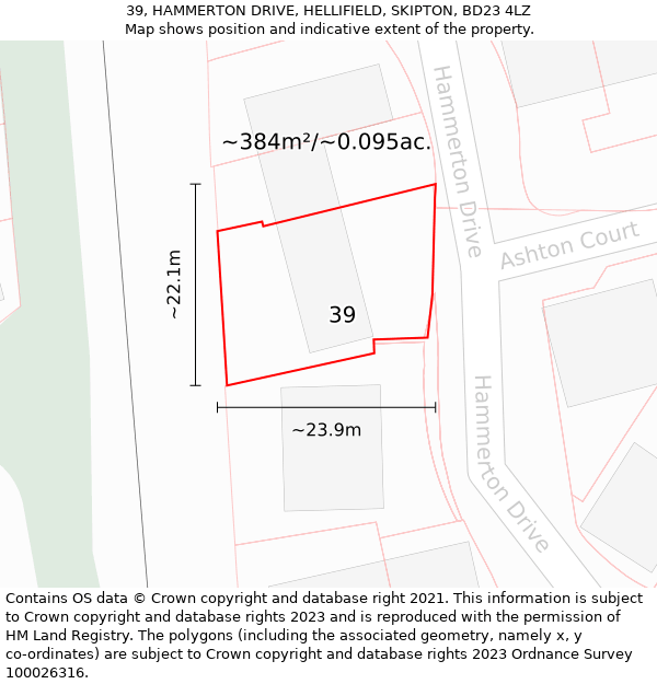 39, HAMMERTON DRIVE, HELLIFIELD, SKIPTON, BD23 4LZ: Plot and title map