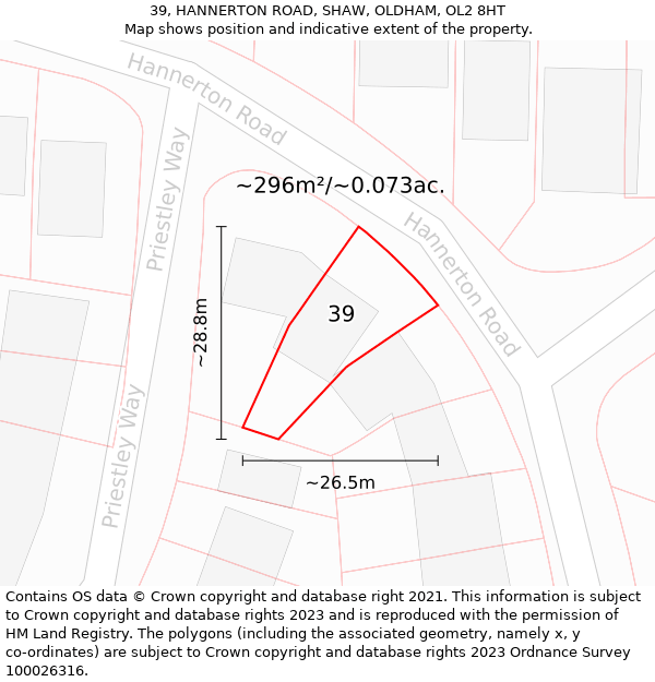 39, HANNERTON ROAD, SHAW, OLDHAM, OL2 8HT: Plot and title map