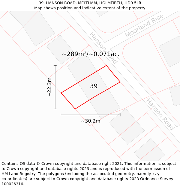 39, HANSON ROAD, MELTHAM, HOLMFIRTH, HD9 5LR: Plot and title map