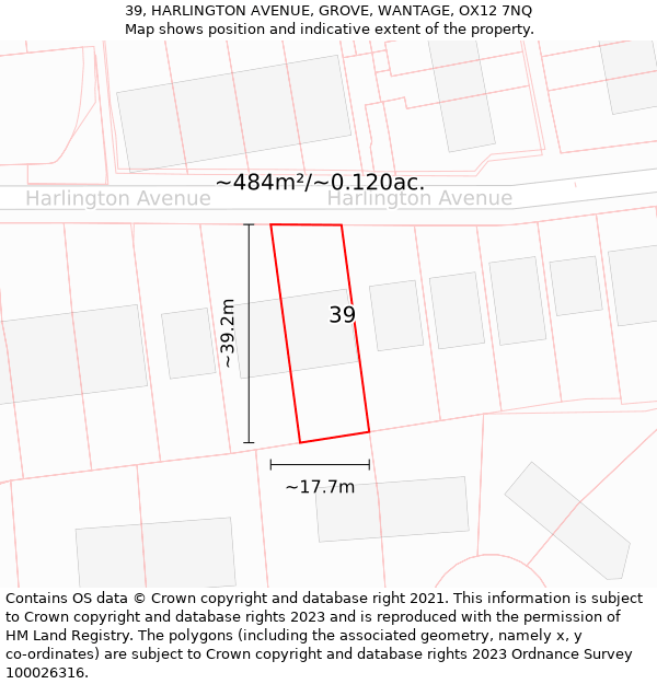 39, HARLINGTON AVENUE, GROVE, WANTAGE, OX12 7NQ: Plot and title map