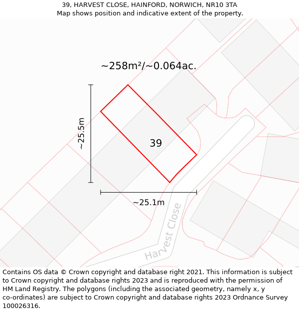 39, HARVEST CLOSE, HAINFORD, NORWICH, NR10 3TA: Plot and title map
