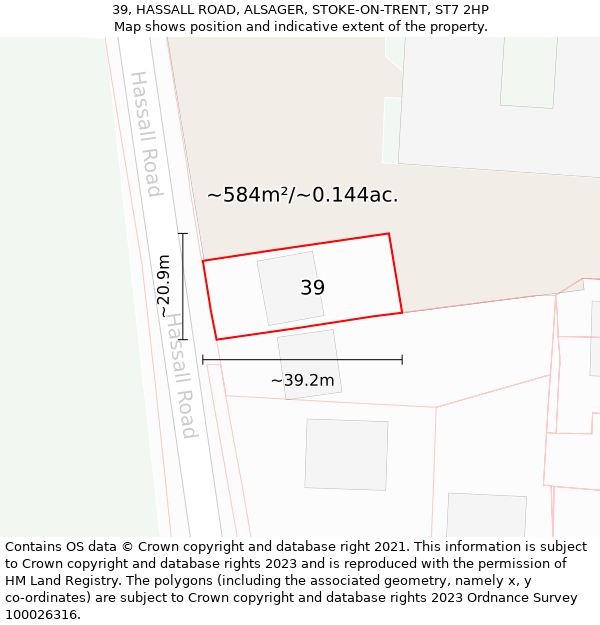 39, HASSALL ROAD, ALSAGER, STOKE-ON-TRENT, ST7 2HP: Plot and title map