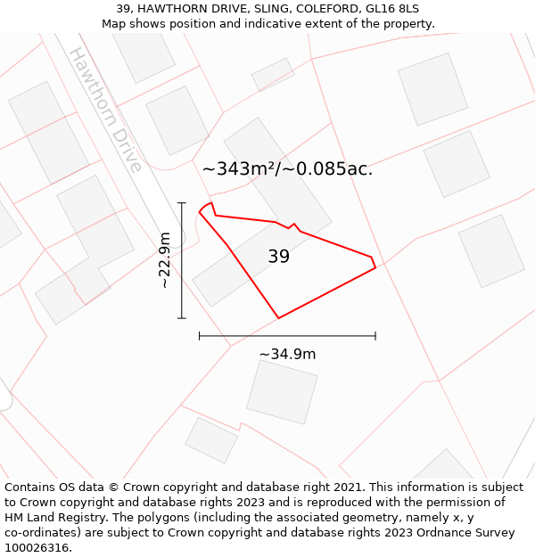 39, HAWTHORN DRIVE, SLING, COLEFORD, GL16 8LS: Plot and title map