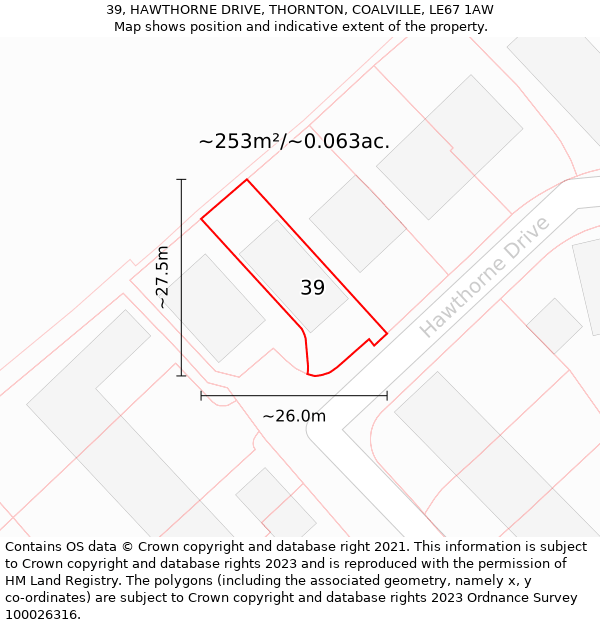 39, HAWTHORNE DRIVE, THORNTON, COALVILLE, LE67 1AW: Plot and title map