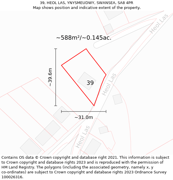 39, HEOL LAS, YNYSMEUDWY, SWANSEA, SA8 4PR: Plot and title map