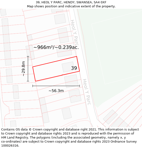 39, HEOL Y PARC, HENDY, SWANSEA, SA4 0XF: Plot and title map