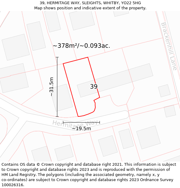 39, HERMITAGE WAY, SLEIGHTS, WHITBY, YO22 5HG: Plot and title map