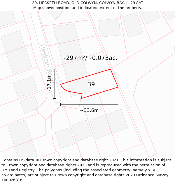 39, HESKETH ROAD, OLD COLWYN, COLWYN BAY, LL29 8AT: Plot and title map